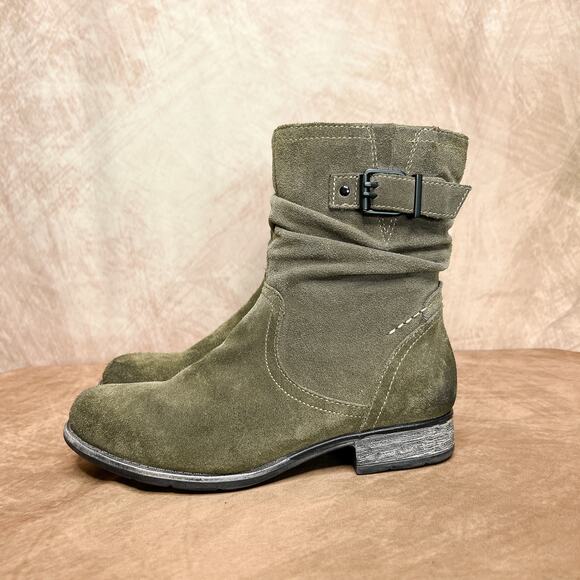 Earth Beaufort Wide Slouch Ankle Boots Olive Green Suede Leather Women's 7D Boho - Picture 3 of 12